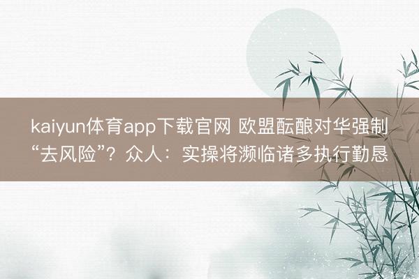 kaiyun体育app下载官网 欧盟酝酿对华强制“去风险”？众人：实操将濒临诸多执行勤恳