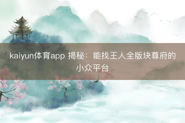 kaiyun体育app 揭秘：能找王人全版块尊府的小众平台