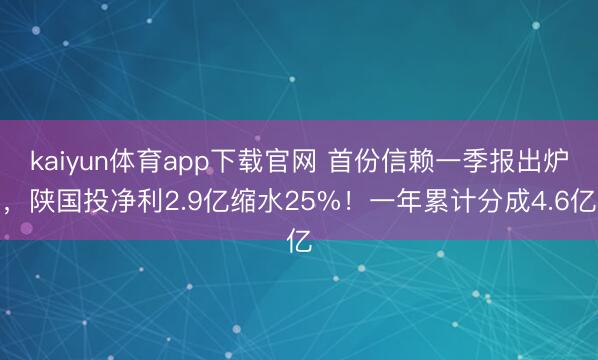 kaiyun体育app下载官网 首份信赖一季报出炉，陕国投净利2.9亿缩水25%！一年累计分成4.6亿